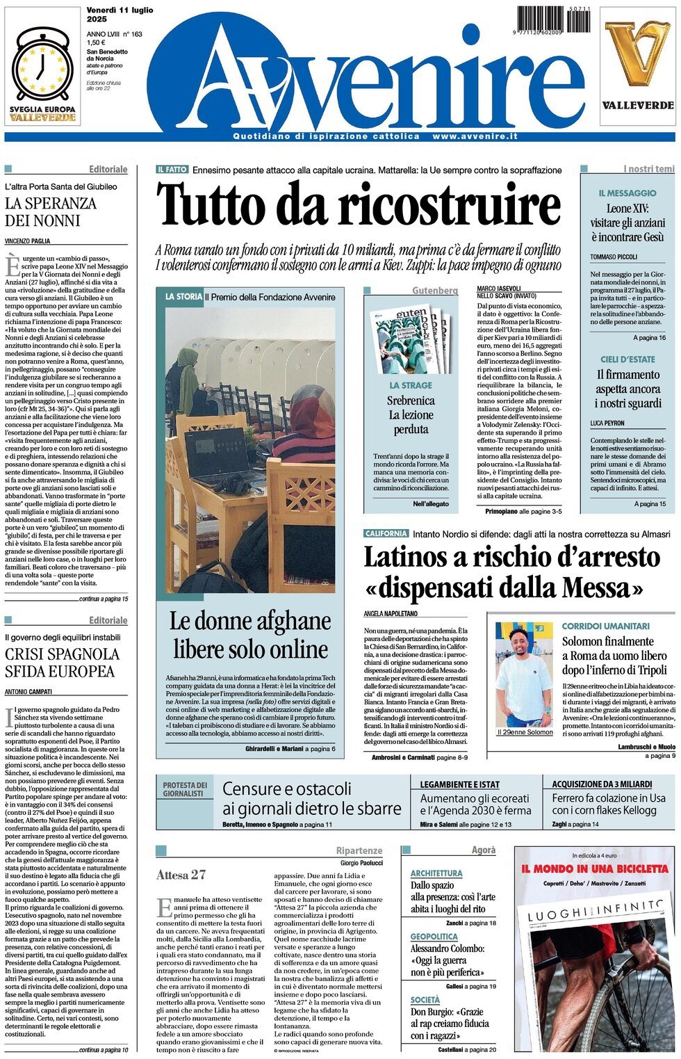 anteprima della prima pagina di Avvenire