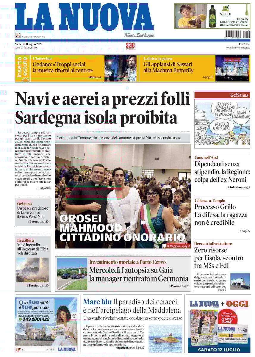 anteprima della prima pagina di La Nuova Sardegna
