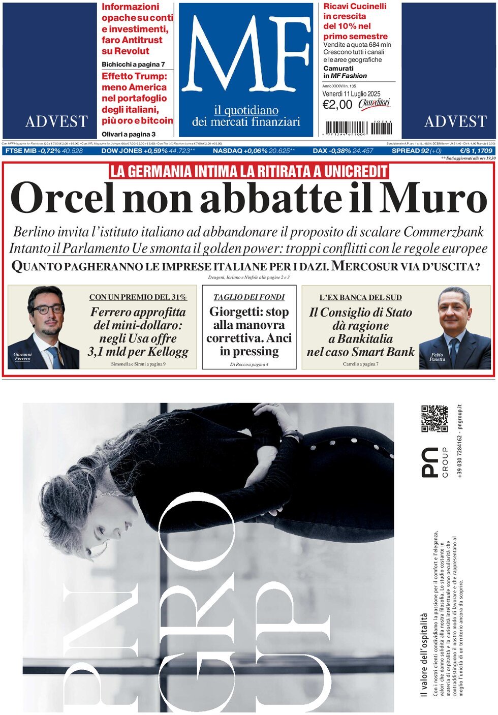 Anteprima prima pagina della rasegna stampa di ieri 2025-07-11 - milano-finanza/