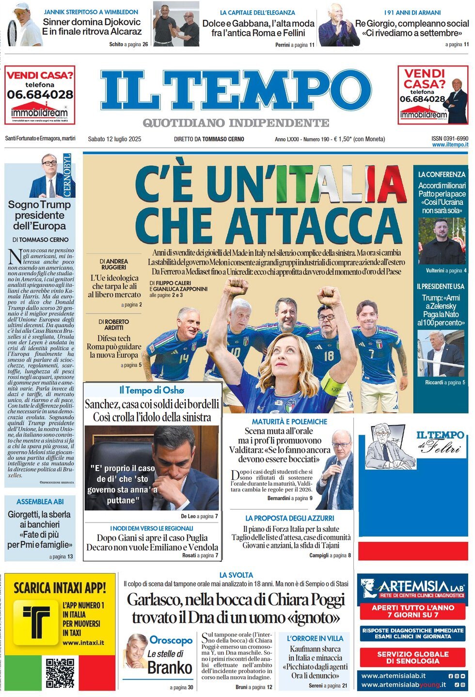 prima pagina - Il Tempo del 12/07/2025