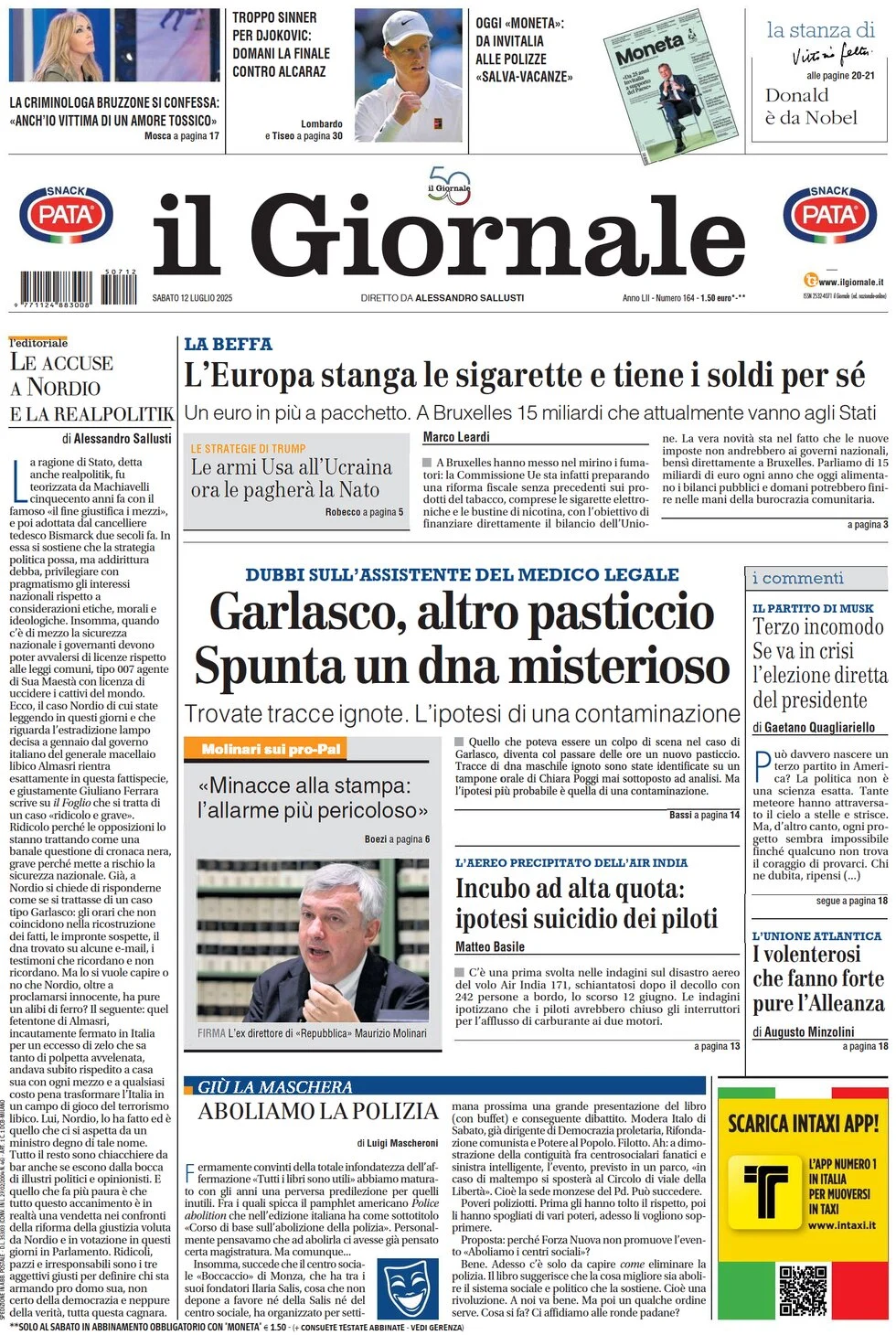 prima pagina - Il Giornale del 12/07/2025