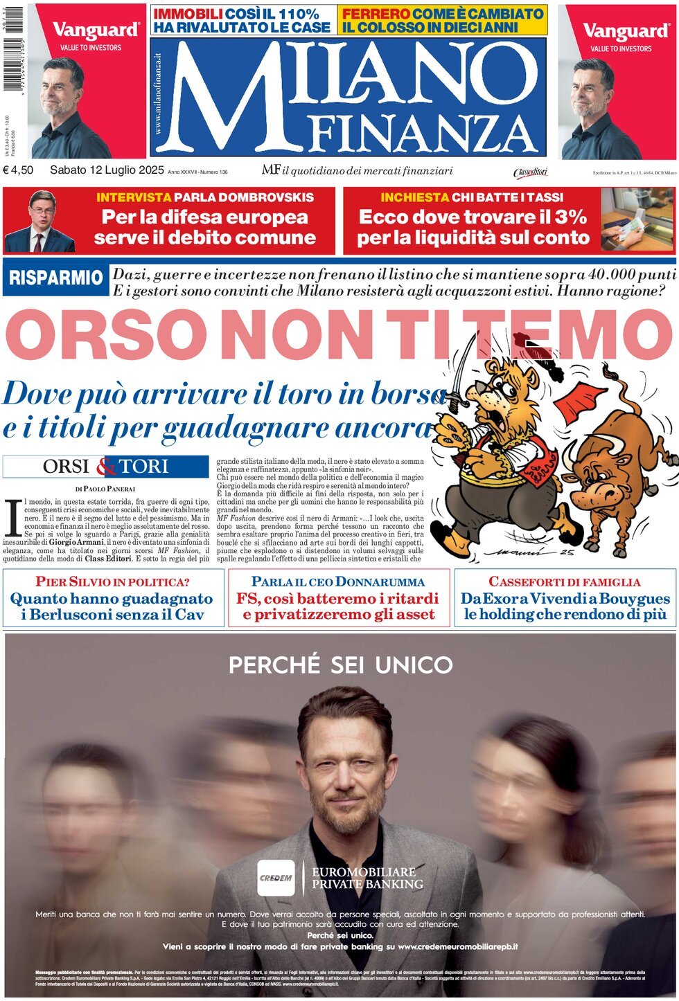 prima pagina - MF Milano Finanza del 12/07/2025