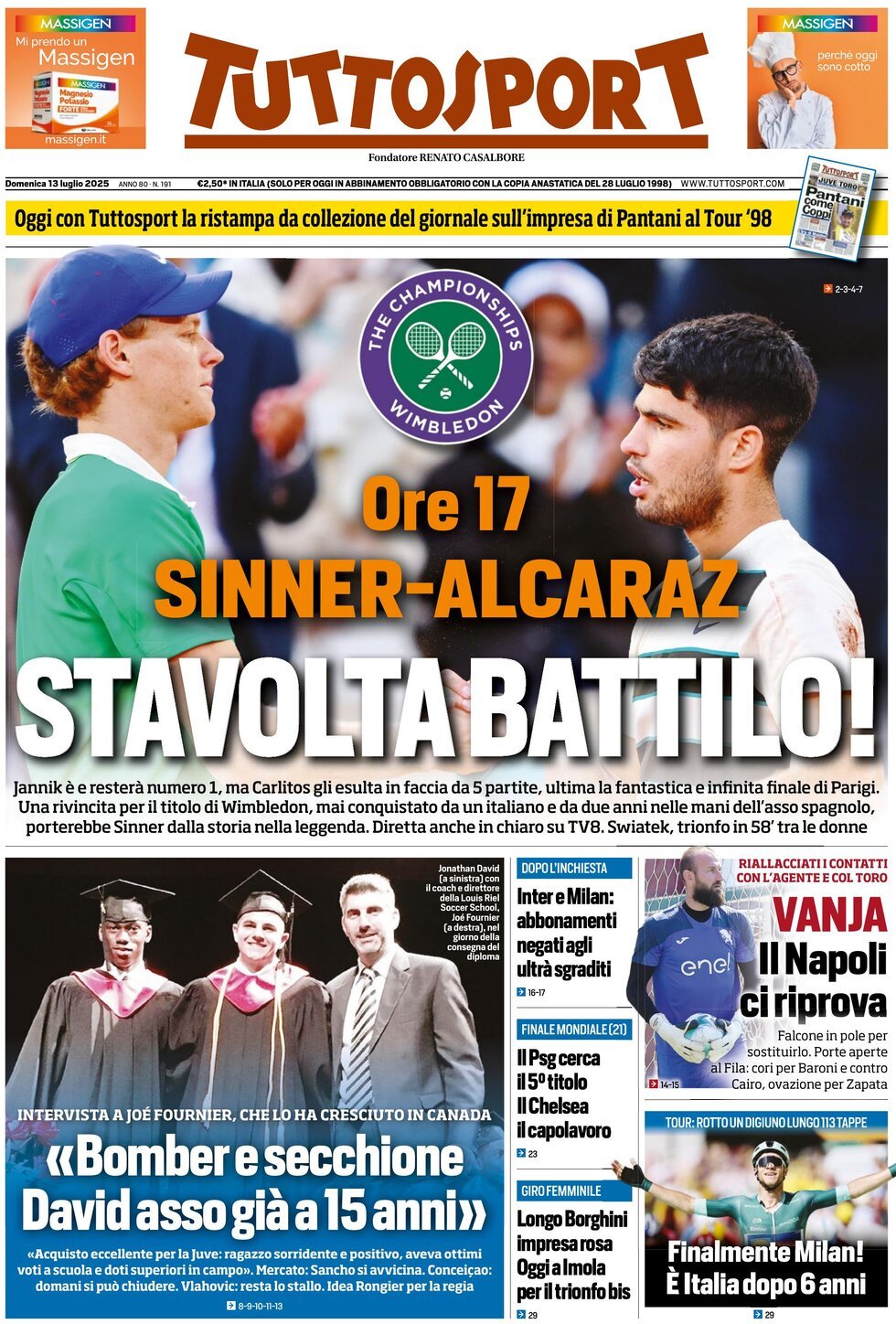 anteprima della prima pagina di tuttosport del 13/07/2025