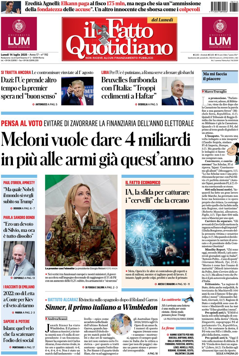 anteprima della prima pagina di Il Fatto Quotidiano