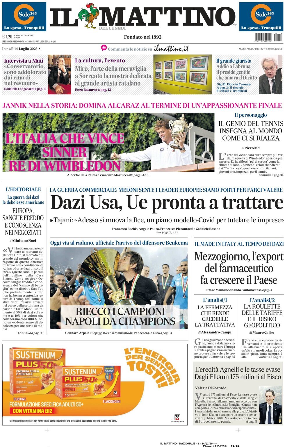 anteprima della prima pagina di Il Mattino