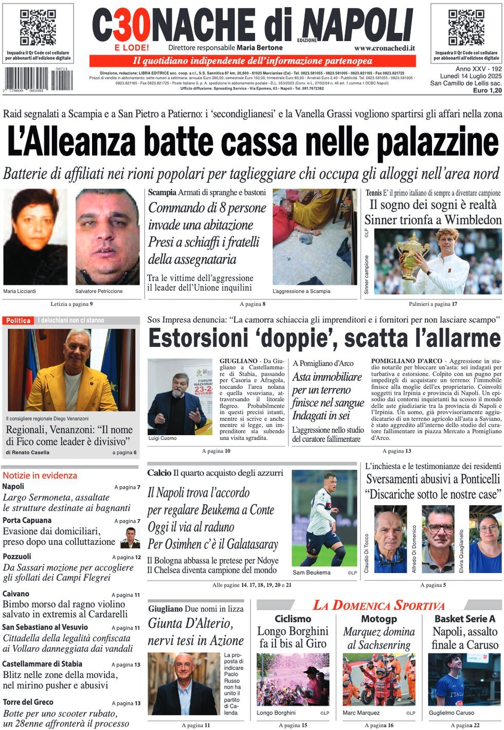 anteprima della prima pagina di Cronache di Napoli