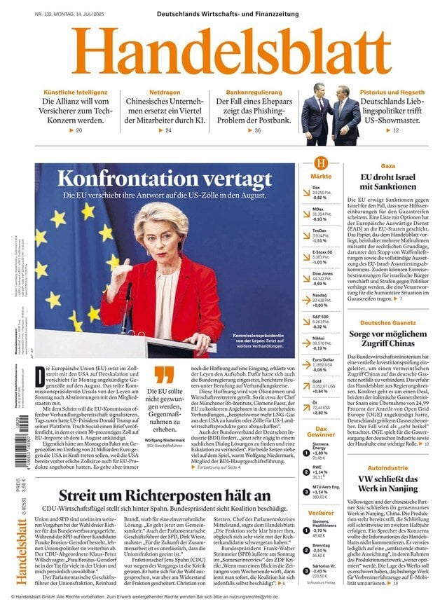 anteprima della prima pagina di Handelsblatt