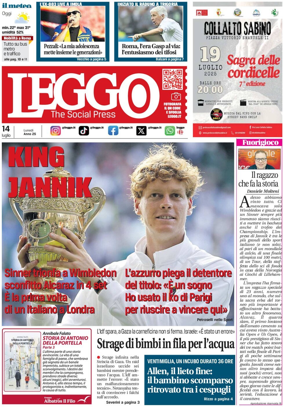 anteprima della prima pagina di Leggo (Roma)