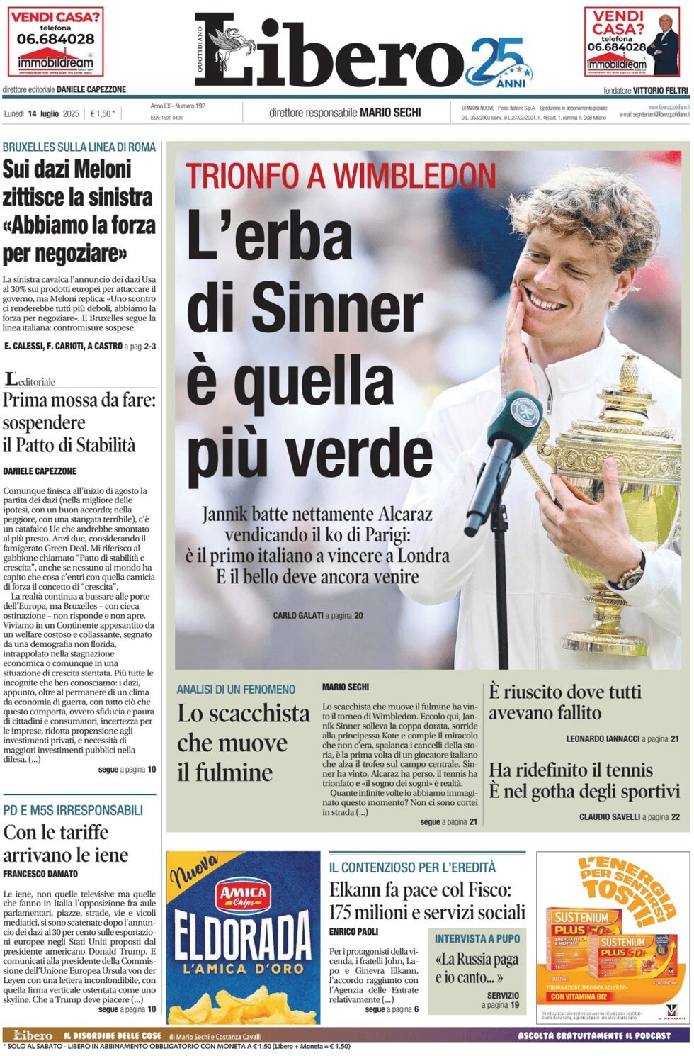 anteprima della prima pagina di Libero Quotidiano