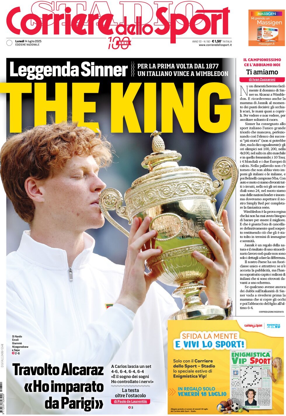 anteprima della prima pagina di Corriere dello Sport