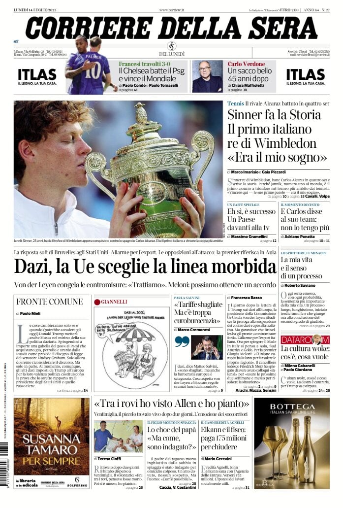 anteprima della prima pagina di Corriere della Sera