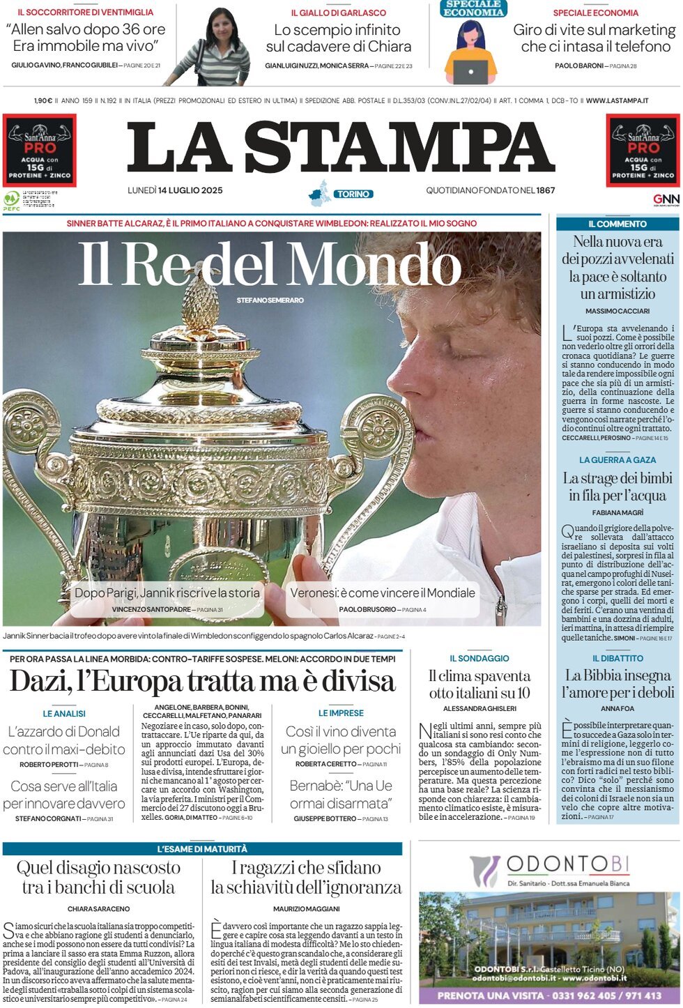 anteprima della prima pagina di La Stampa