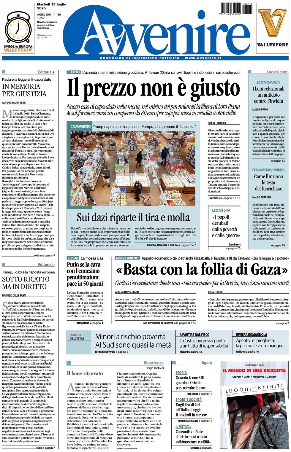 anteprima della prima pagina di Avvenire