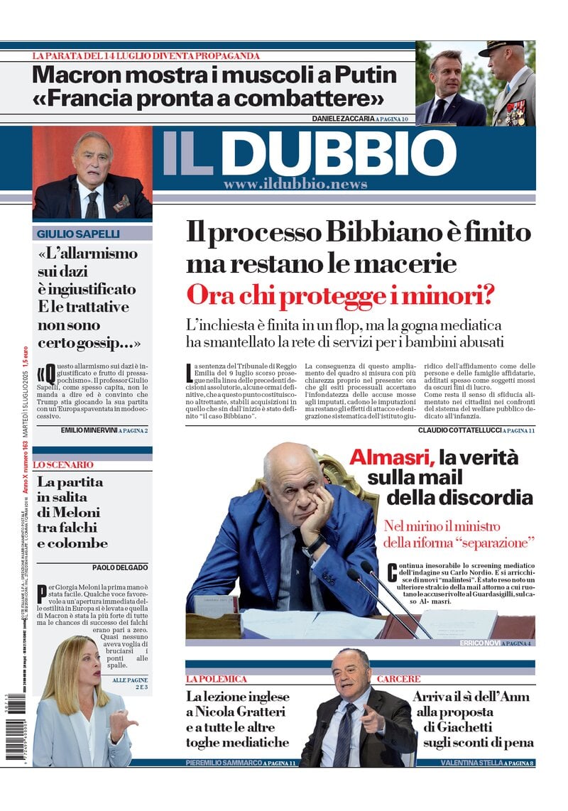 anteprima della prima pagina di Il Dubbio