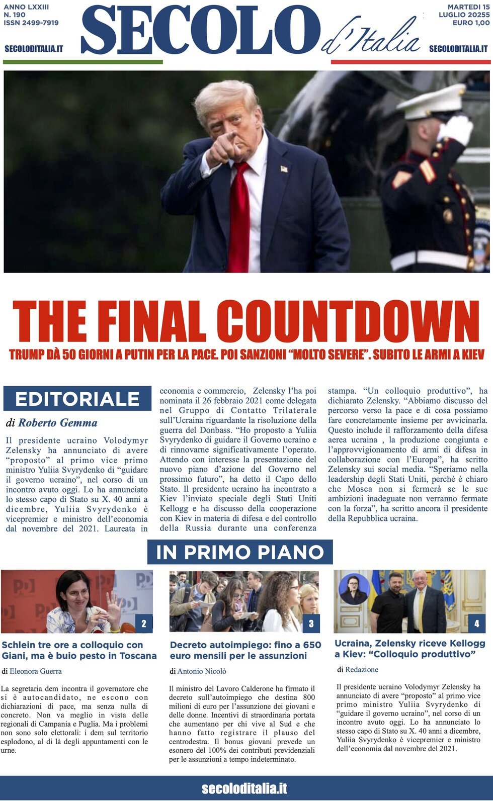 anteprima della prima pagina di Secolo d'Italia