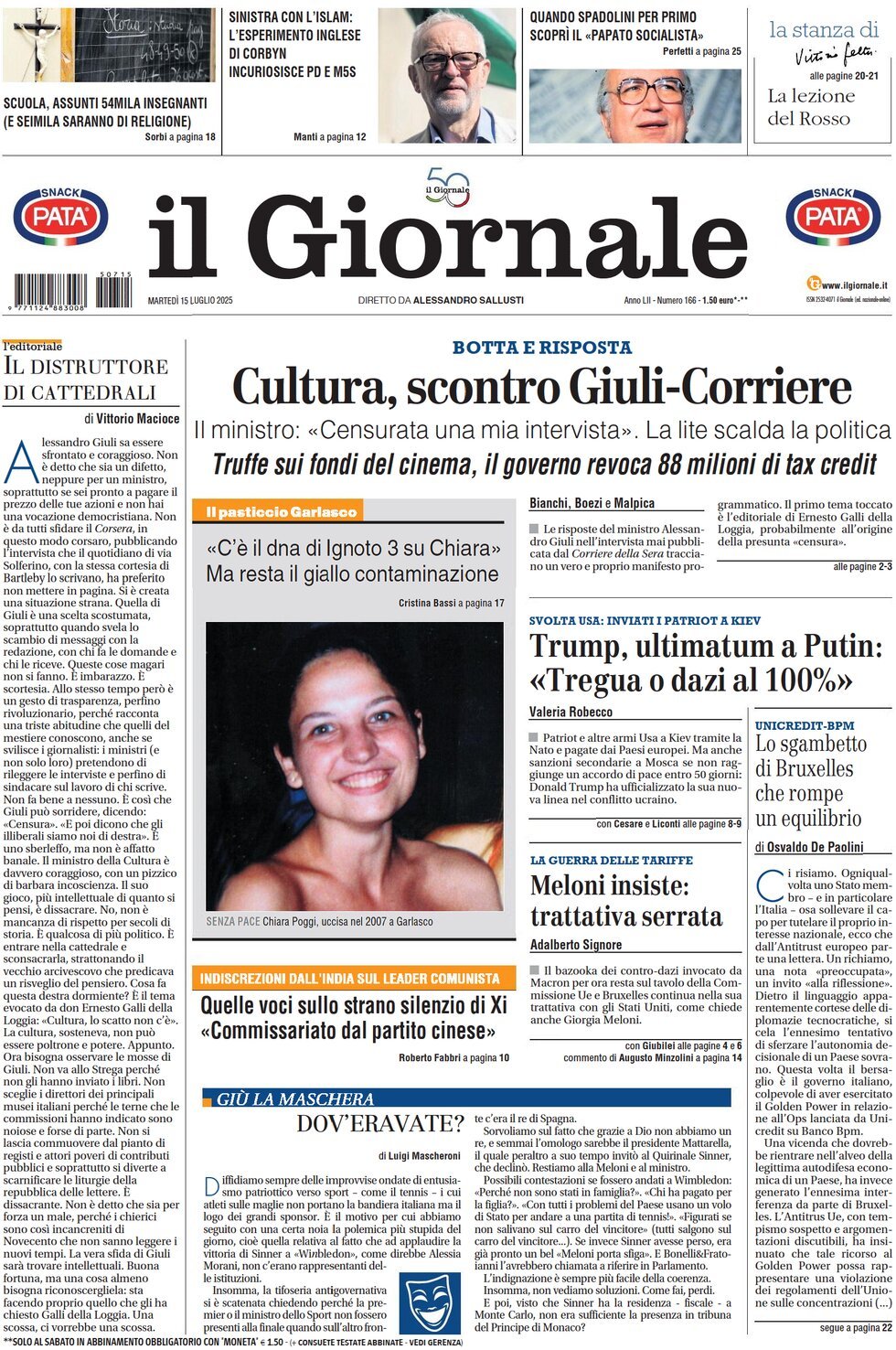 anteprima della prima pagina di Il Giornale