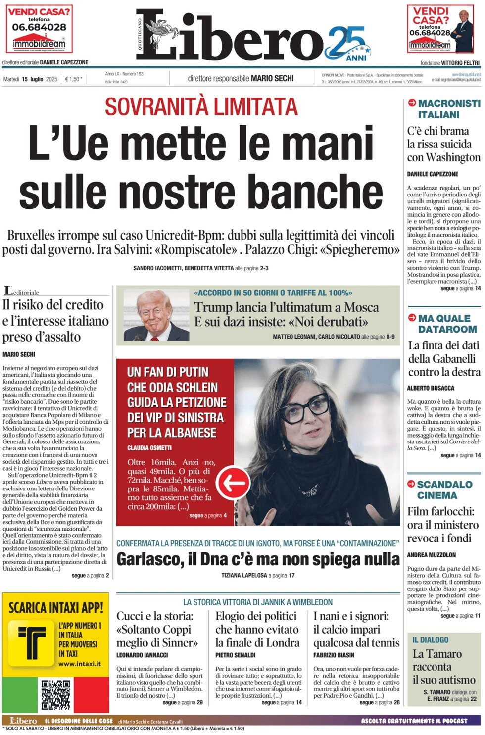 anteprima della prima pagina di Libero Quotidiano