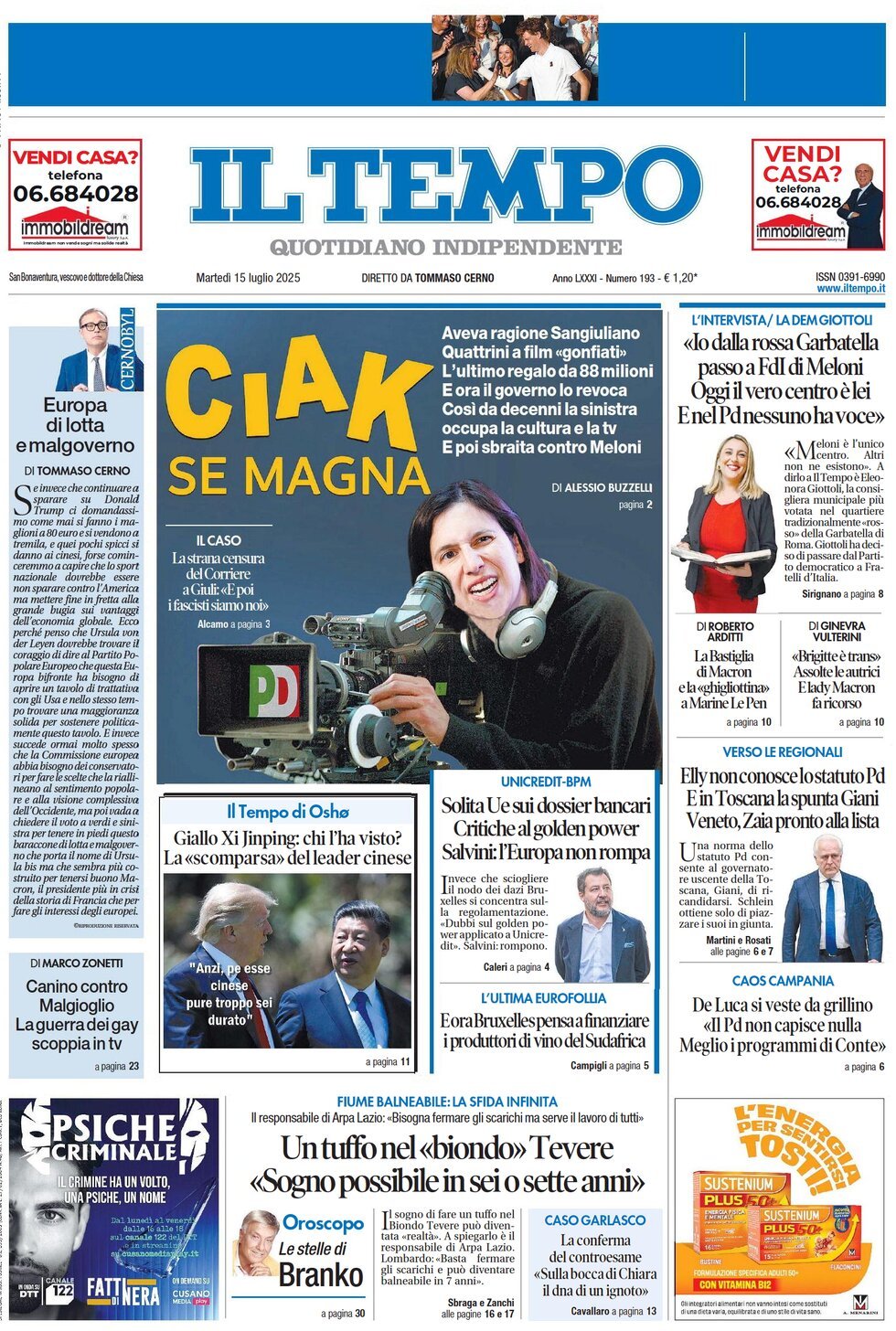 anteprima della prima pagina di Il Tempo