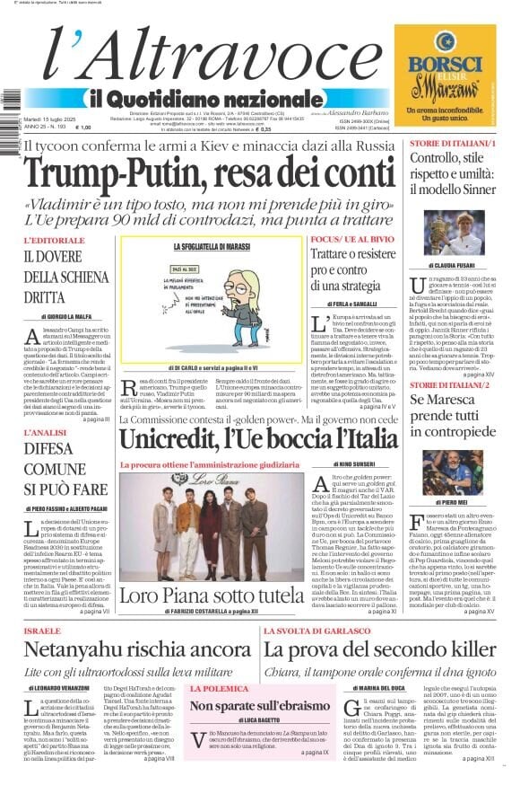 anteprima della prima pagina di Il Quotidiano del Sud L'Altravoce