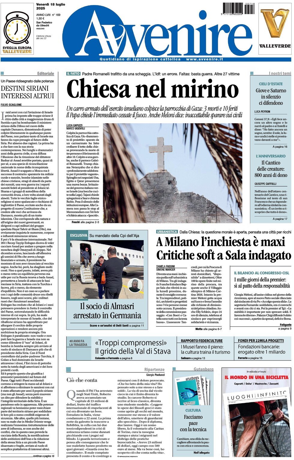 anteprima della prima pagina di Avvenire