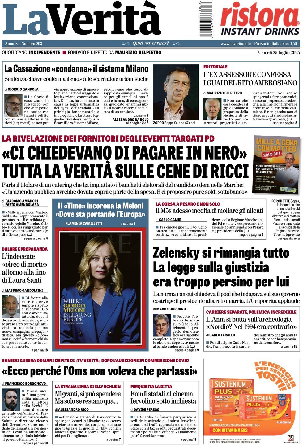 anteprima della prima pagina di la-verit del 25/07/2025
