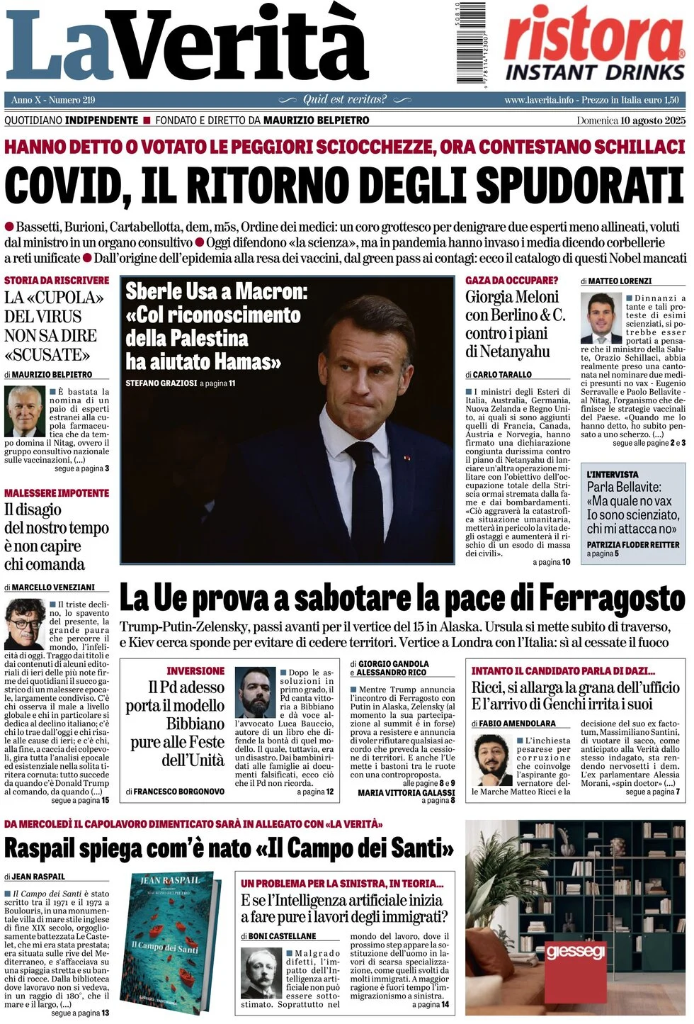 anteprima della prima pagina di la-verit del 10/08/2025