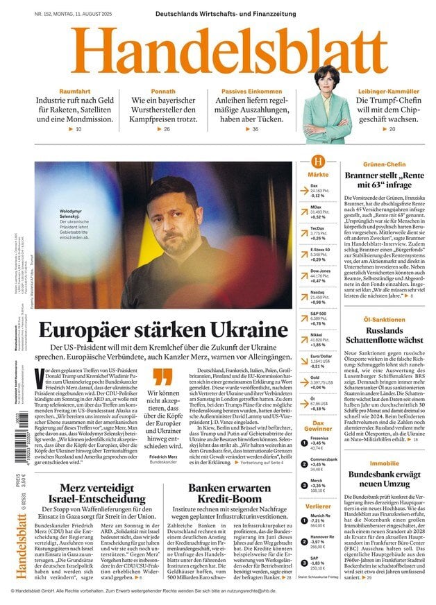 anteprima della prima pagina di Handelsblatt
