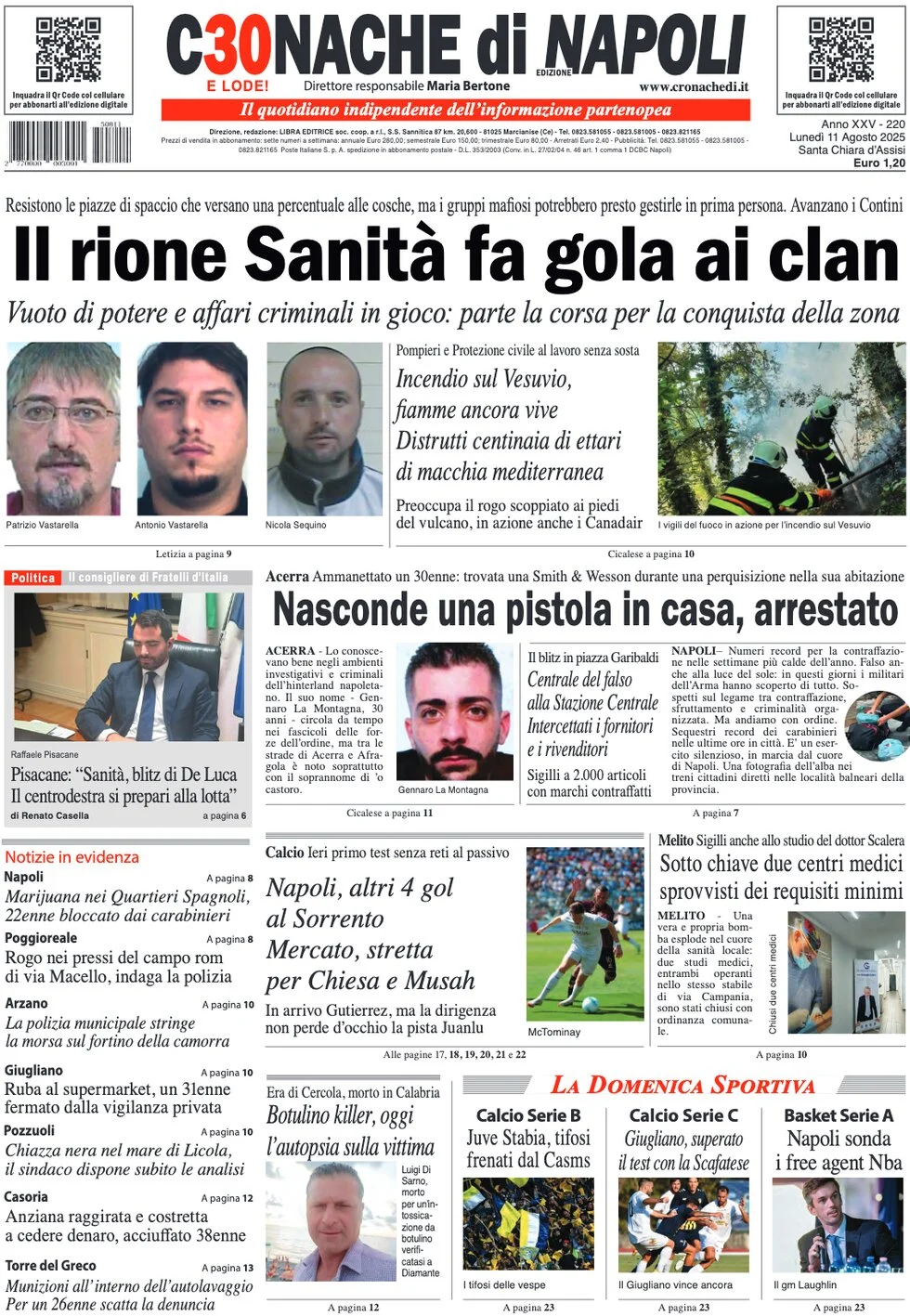 anteprima della prima pagina di Cronache di Napoli