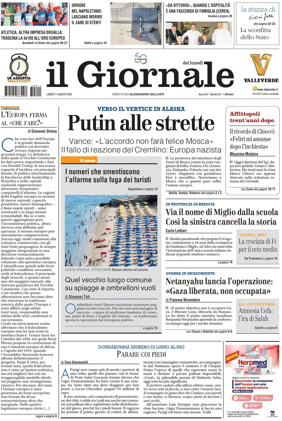 anteprima della prima pagina di Il Giornale