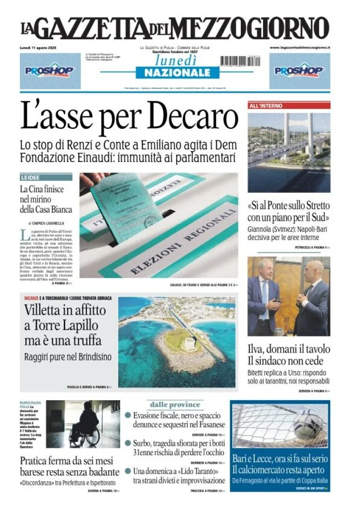anteprima della prima pagina di La Gazzetta del Mezzogiorno (Bari)