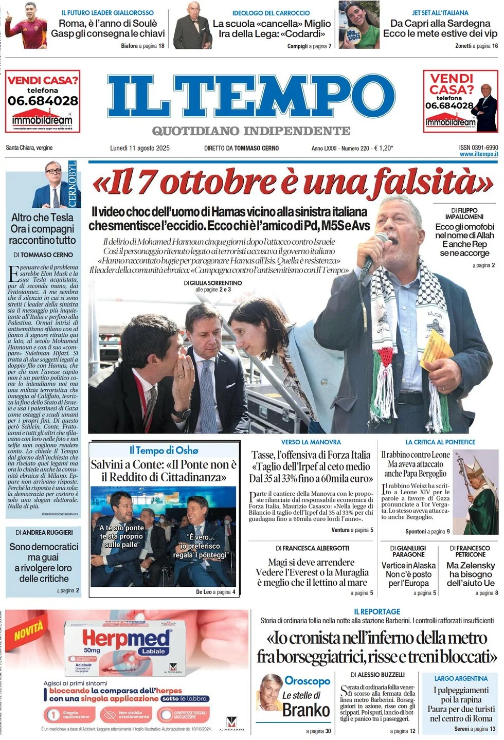 anteprima della prima pagina di Il Tempo