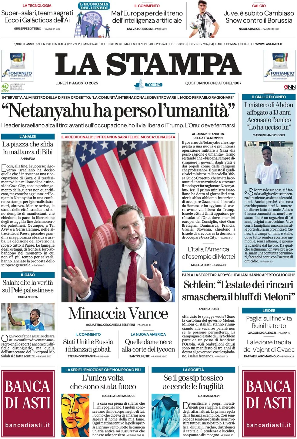 anteprima della prima pagina di La Stampa