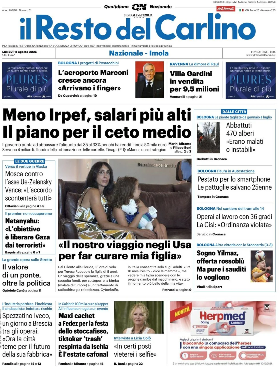 anteprima della prima pagina di Il Resto del Carlino