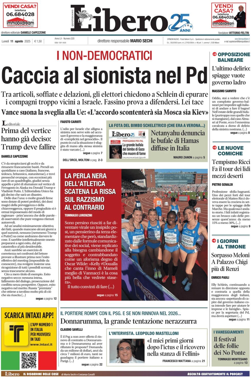 anteprima della prima pagina di Libero Quotidiano