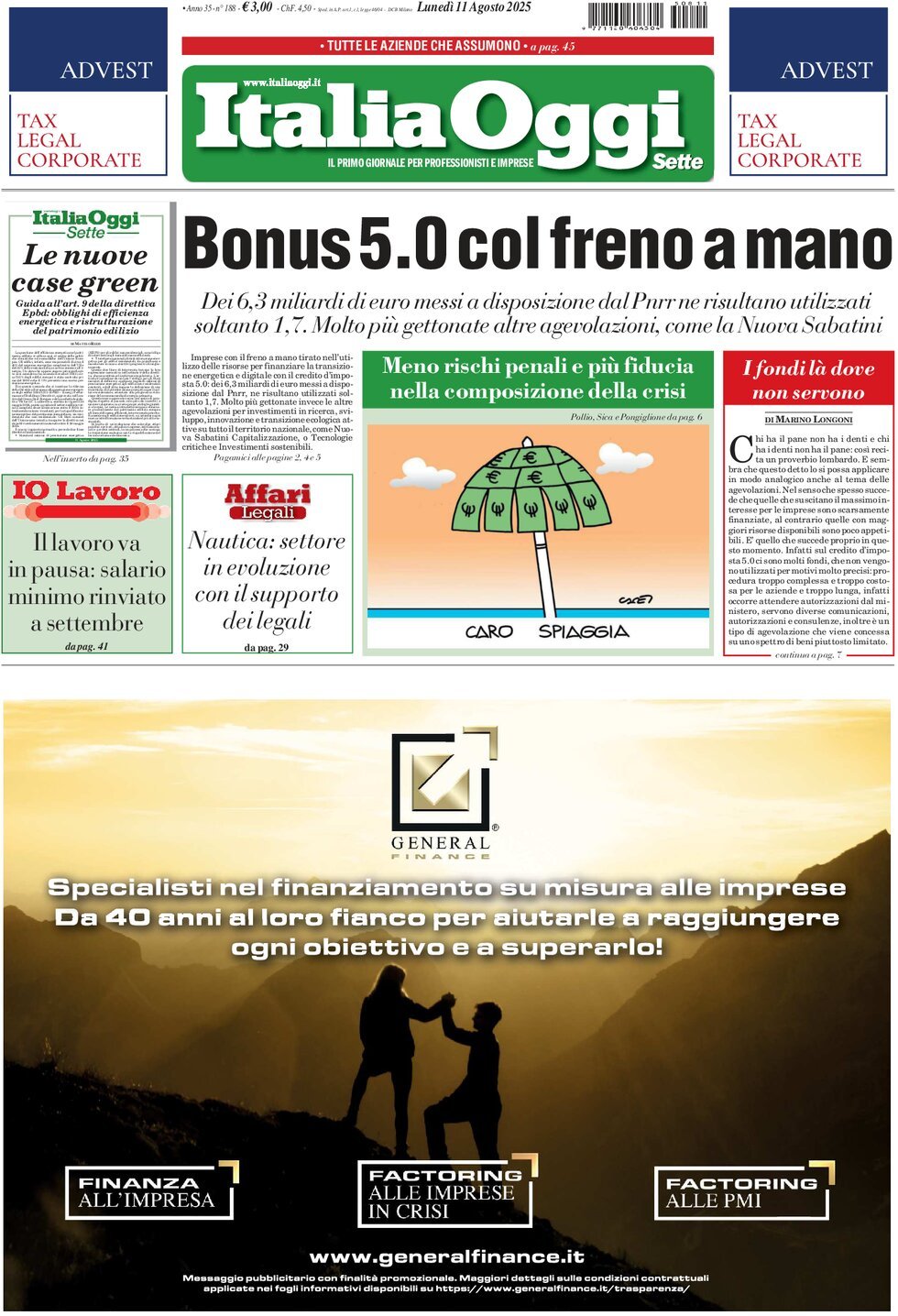 anteprima della prima pagina di ItaliaOggi