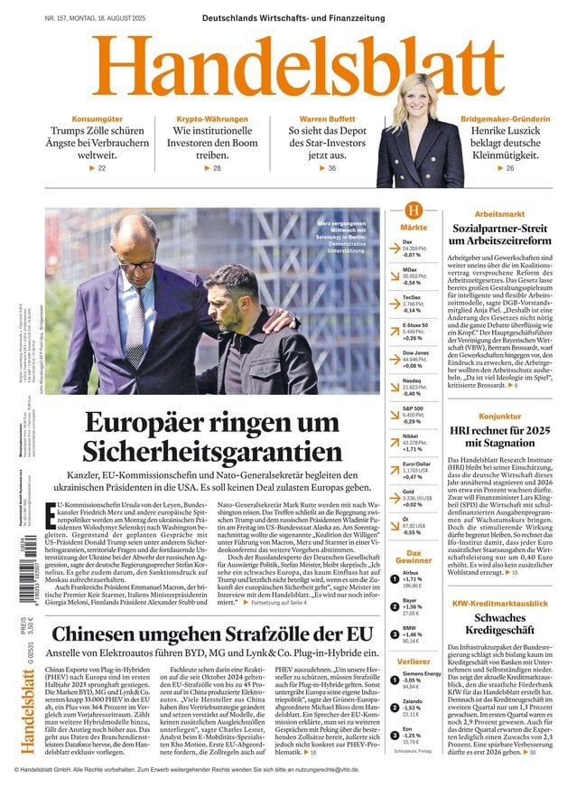 anteprima della prima pagina di Handelsblatt
