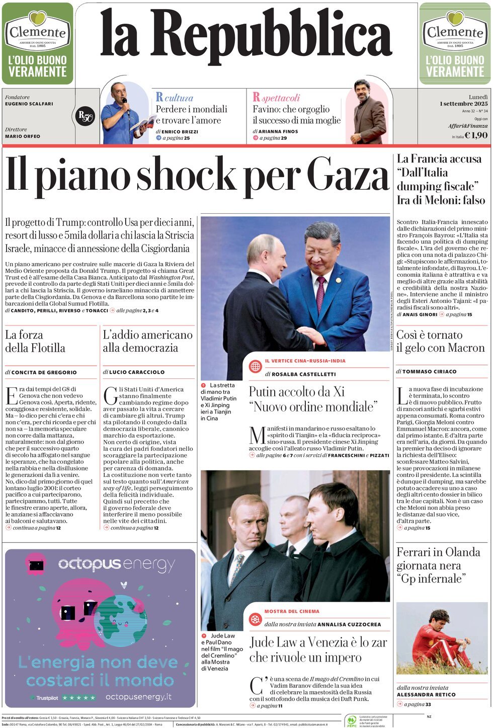 anteprima della prima pagina di La Repubblica