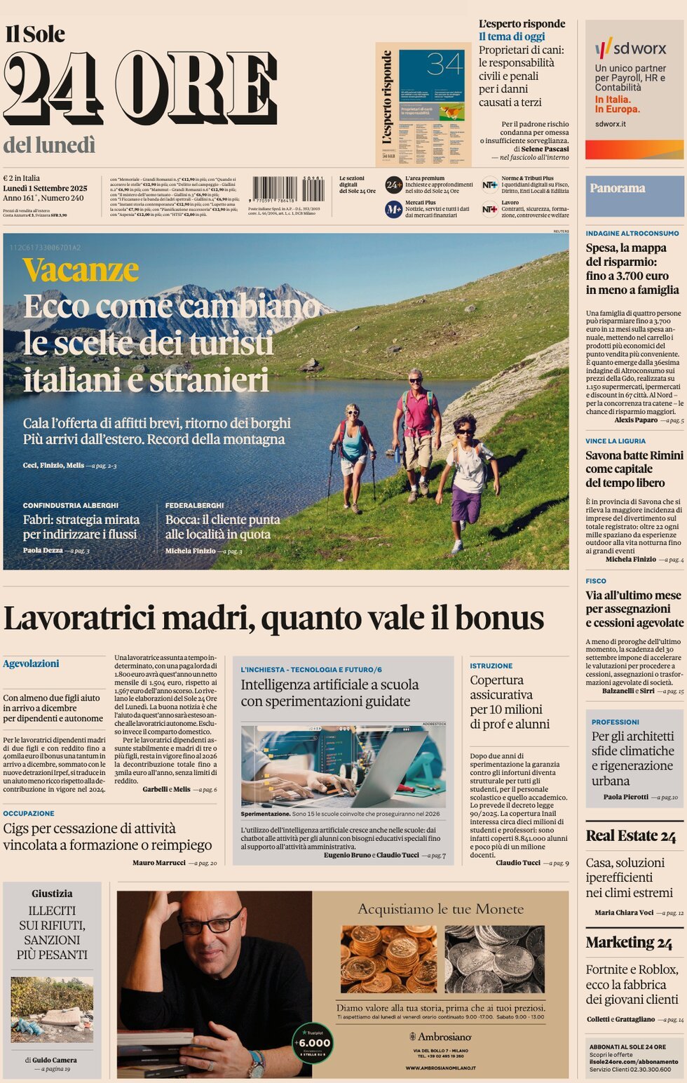 anteprima della prima pagina di Il Sole 24 Ore