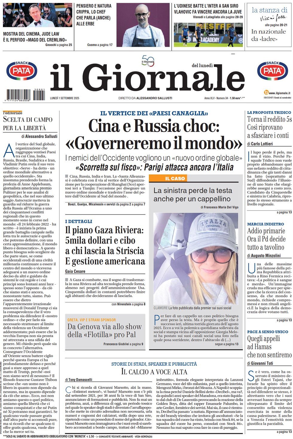 anteprima della prima pagina di Il Giornale
