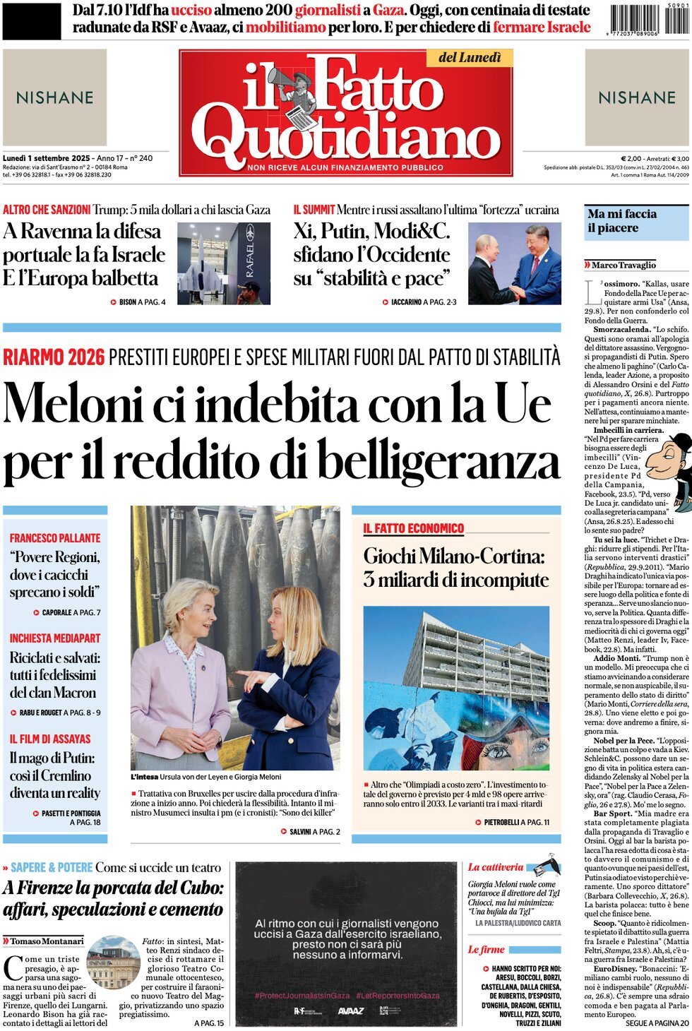 anteprima della prima pagina di Il Fatto Quotidiano