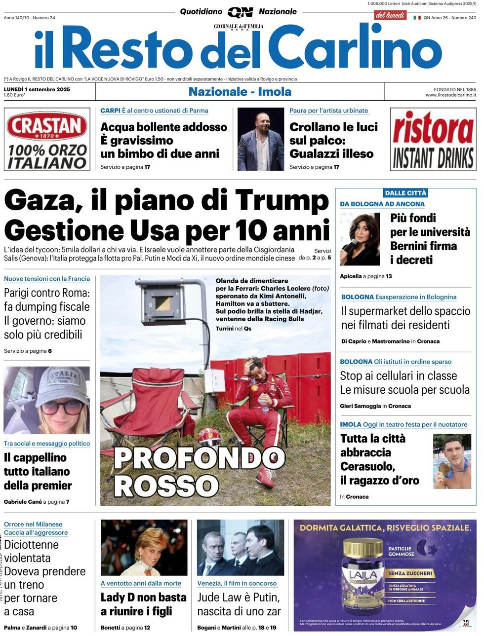 anteprima della prima pagina di Il Resto del Carlino