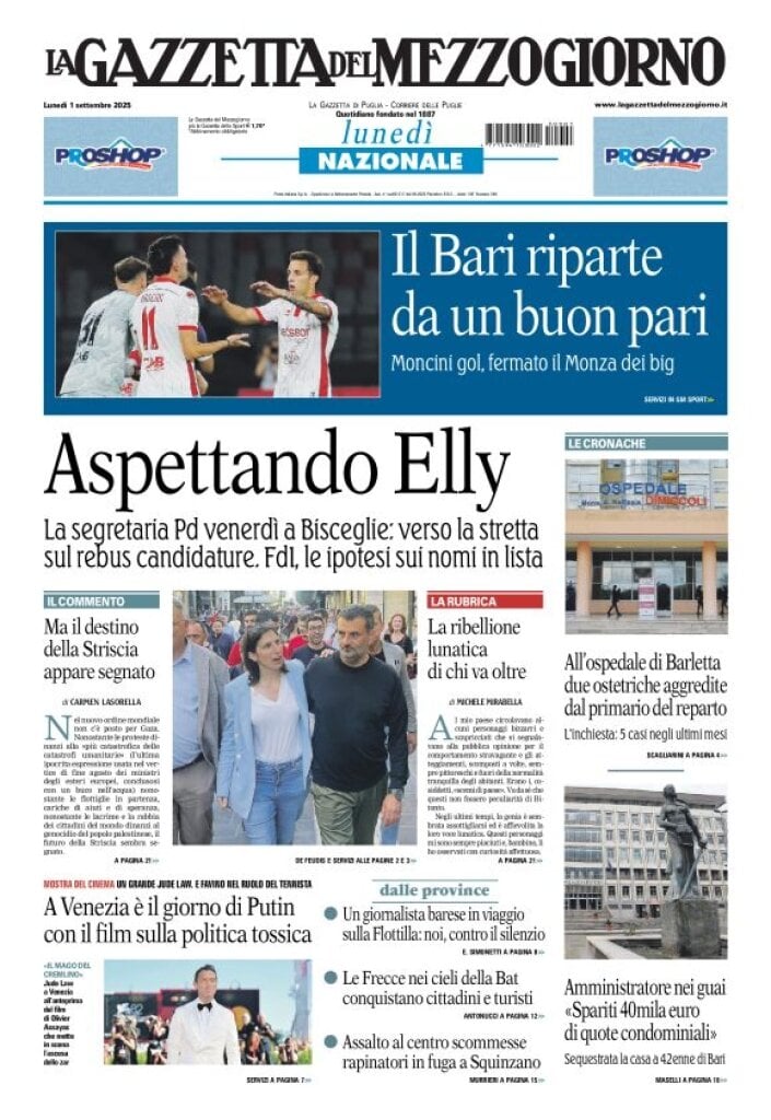 anteprima della prima pagina di La Gazzetta del Mezzogiorno (Bari)