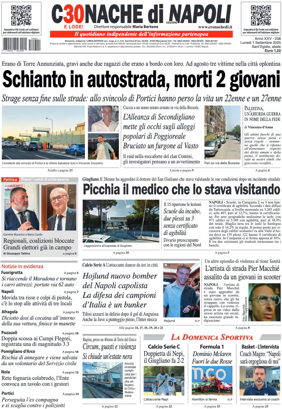 anteprima della prima pagina di Cronache di Napoli