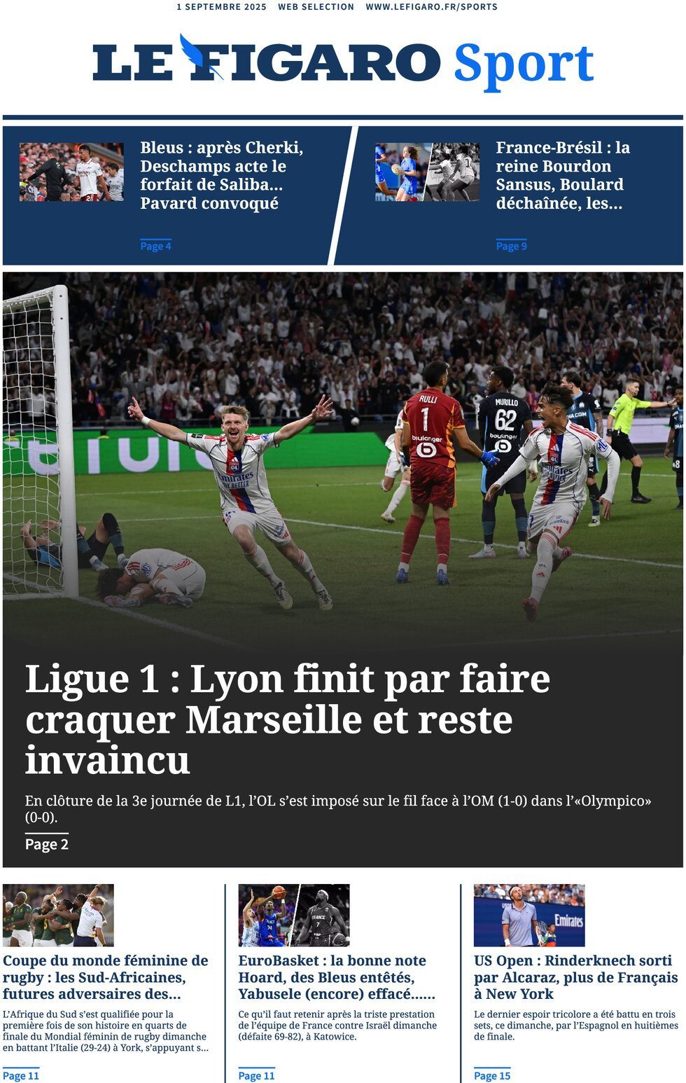 anteprima della prima pagina di Le Figaro SPORT