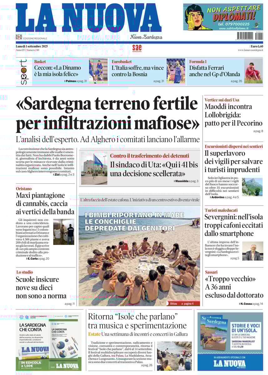 anteprima della prima pagina di La Nuova Sardegna