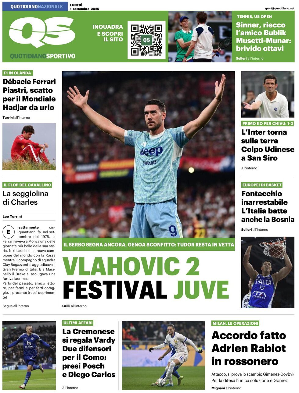 anteprima della prima pagina di QS Quotidiano Sportivo