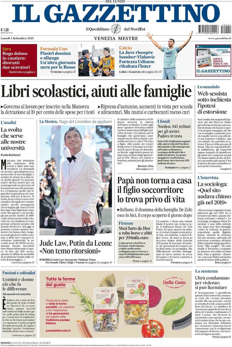 anteprima della prima pagina di Il Gazzettino