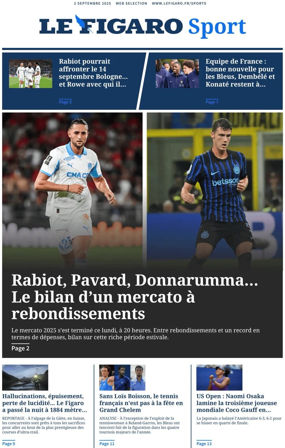 anteprima della prima pagina di Le Figaro SPORT
