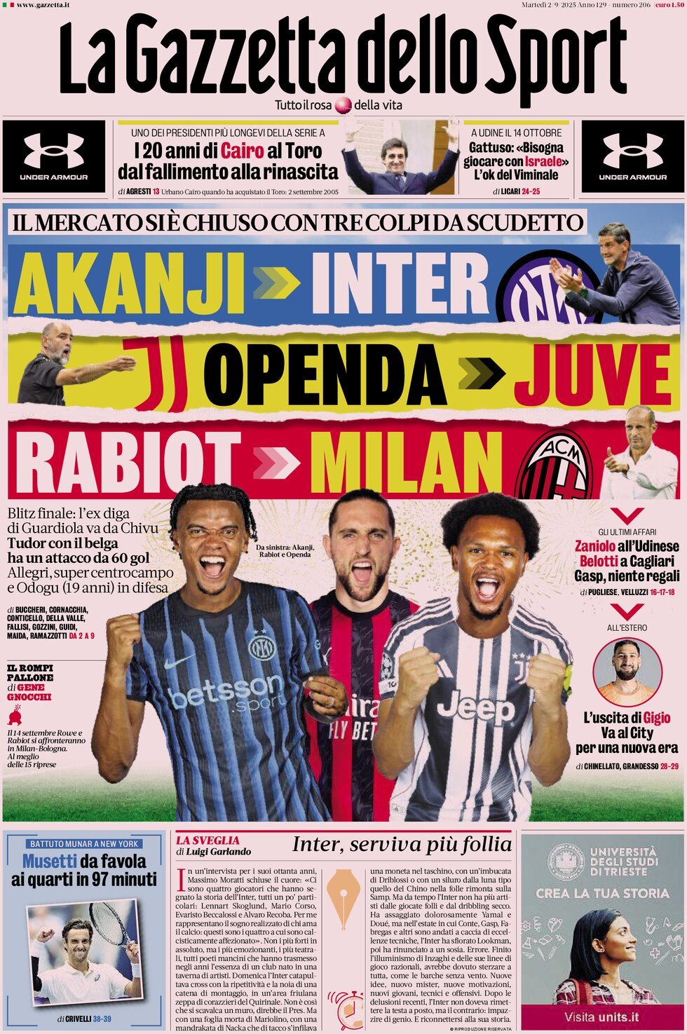 anteprima della prima pagina di La Gazzetta dello Sport