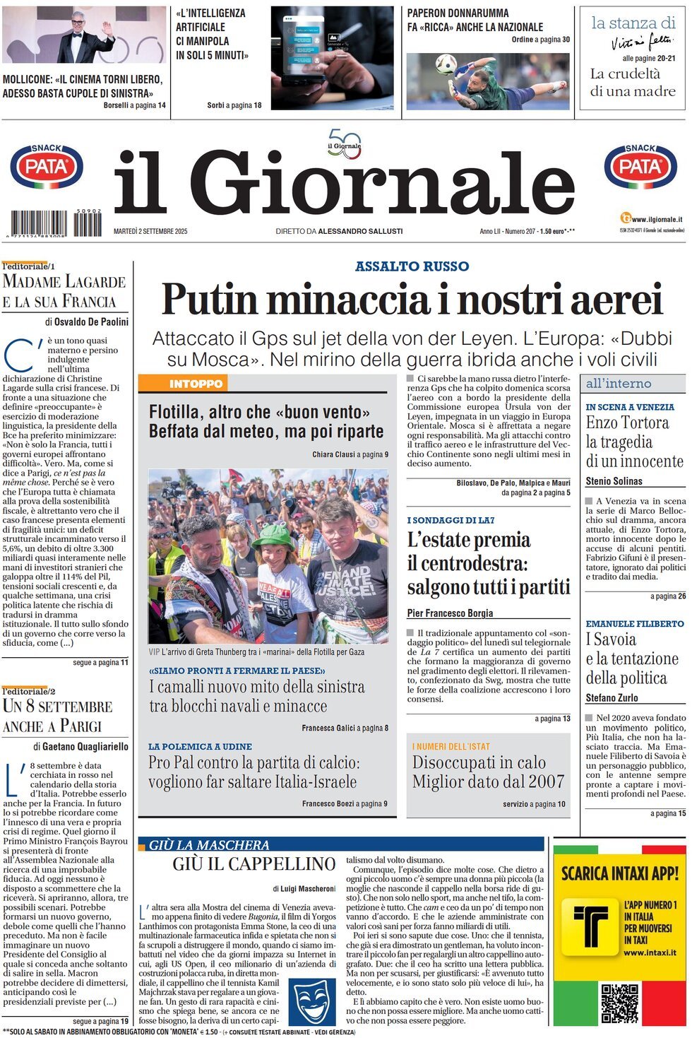 anteprima della prima pagina di Il Giornale